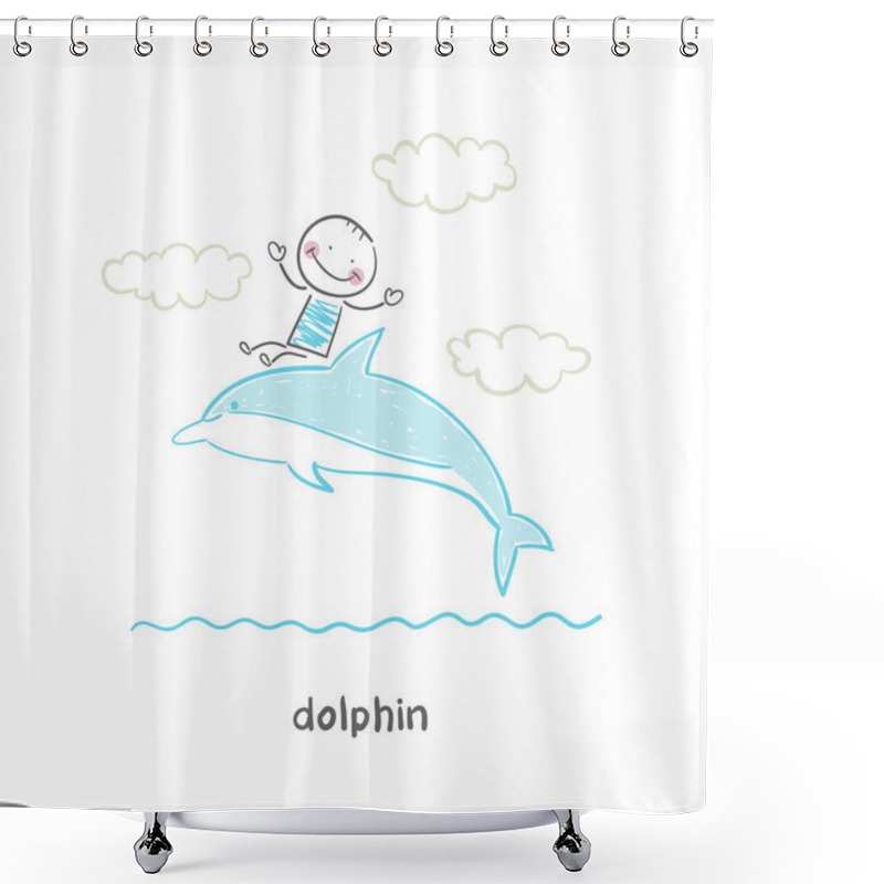 Personality  Dolphin And Man Shower Curtains