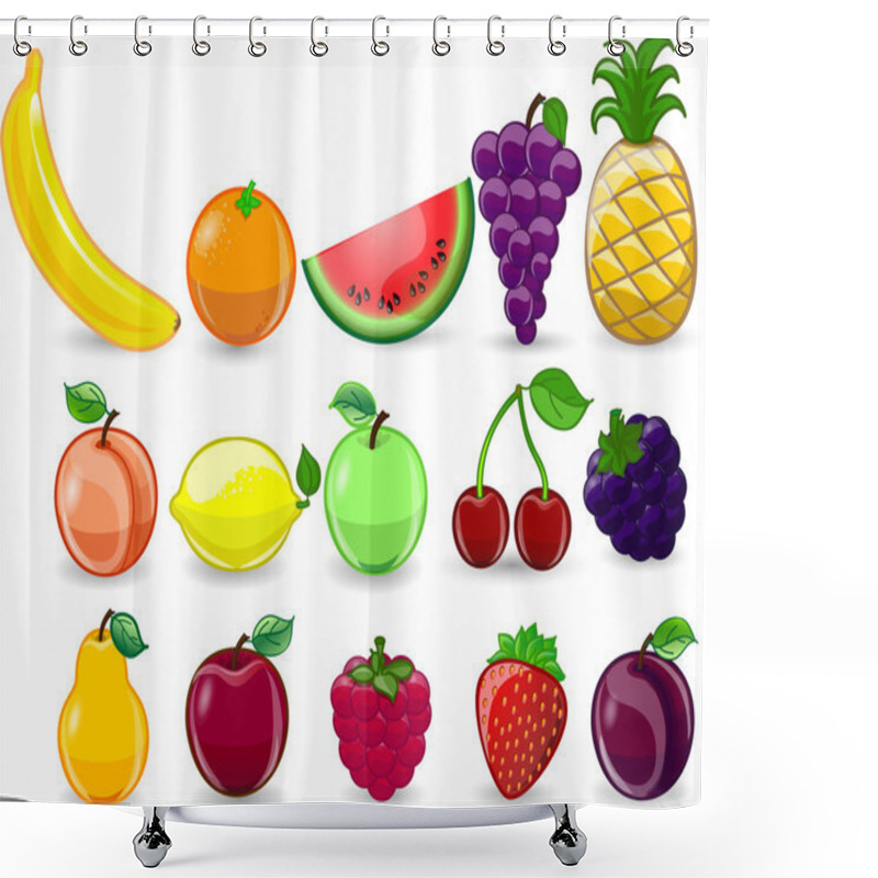 Personality  Cartoon Orange, Banana, Apples, Strawberry, Pear, Cherry, Peach, Plum, Lemon, Grapes, Watermelon, Raspberry ,pineapple Shower Curtains