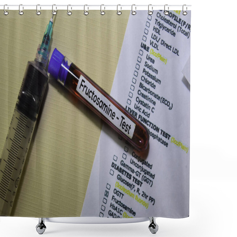 Personality  Fructosamine - Test With Blood Sample. Top View Isolated On Office Desk. Healthcare/Medical Concept Shower Curtains