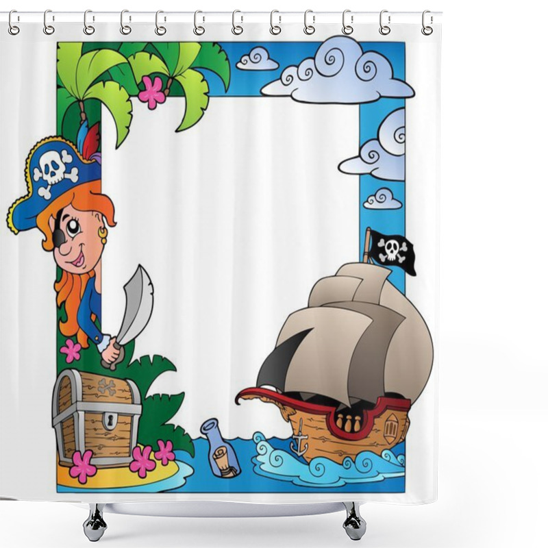 Personality  Frame With Sea And Pirate Theme 3 Shower Curtains