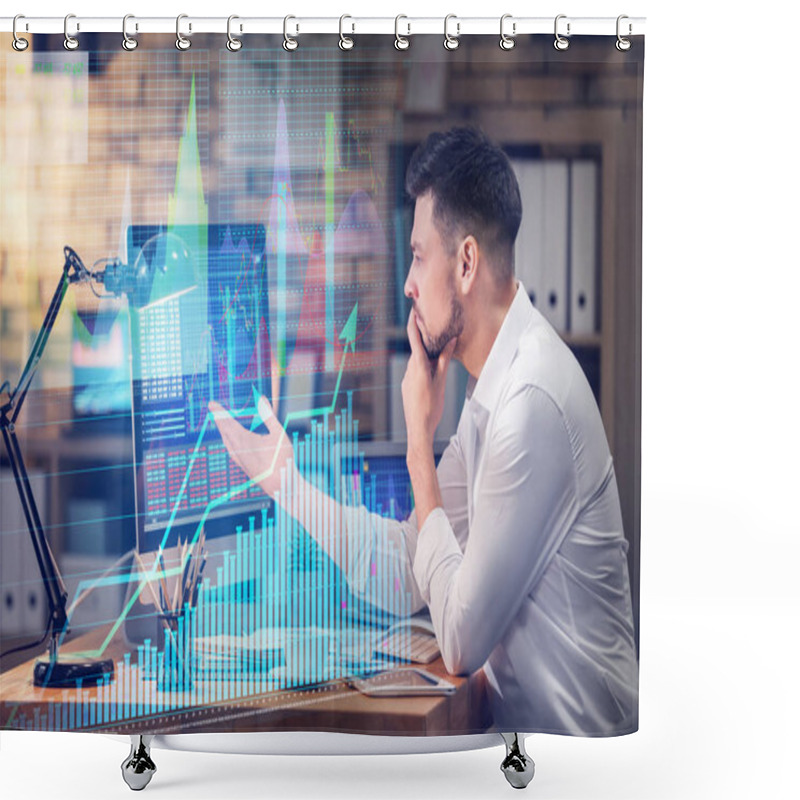 Personality  Stock Exchange Trader Working In Office Shower Curtains