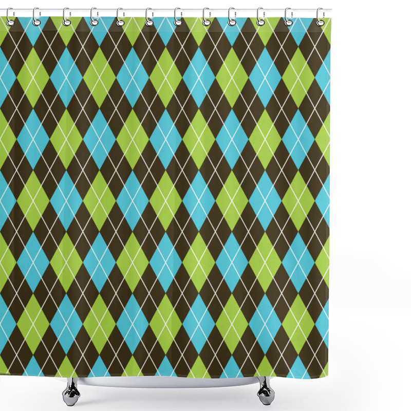 Personality  Seamless Argyle Pattern Background. Grey And White Pattern. Black, Blue And Lime Green Pattern. Shower Curtains