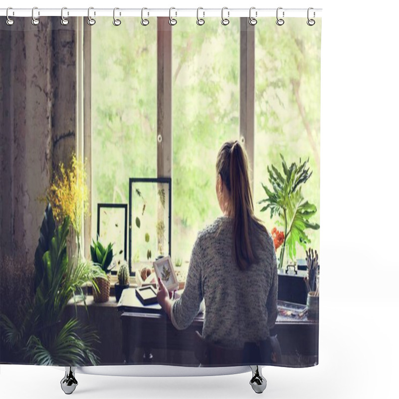 Personality  Girl Working With Dried Flowers Shower Curtains