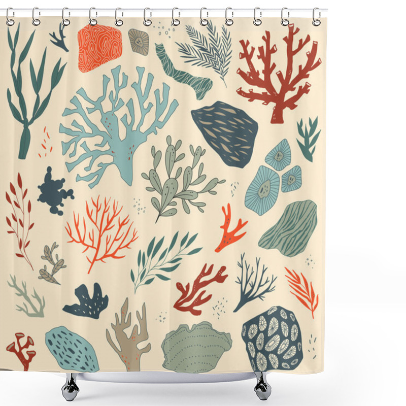 Personality  Vector Illustration With Sea Life Objects Shower Curtains