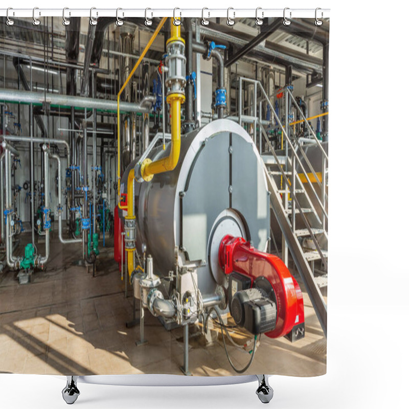 Personality  Interior Of An Industrial Boiler Room With Boilers, Many Pipes, Valves And Sensors. Shower Curtains