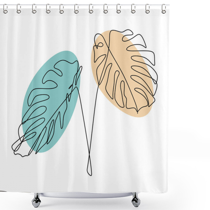 Personality  Exotic Monstera Continuous One Line Drawing Summer Tropical Leaf Hand Drawn On White Background Minimalist Design Shower Curtains