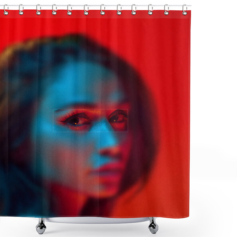 Personality  Contemporary Art Collage. Female Eye Reflecting Thoughtfulness And Grace. Smooth Transitions In Texture And Muted Tones Add Elegance In Naturalistic Composition. Concept Of Psychology, Human Rights. Shower Curtains