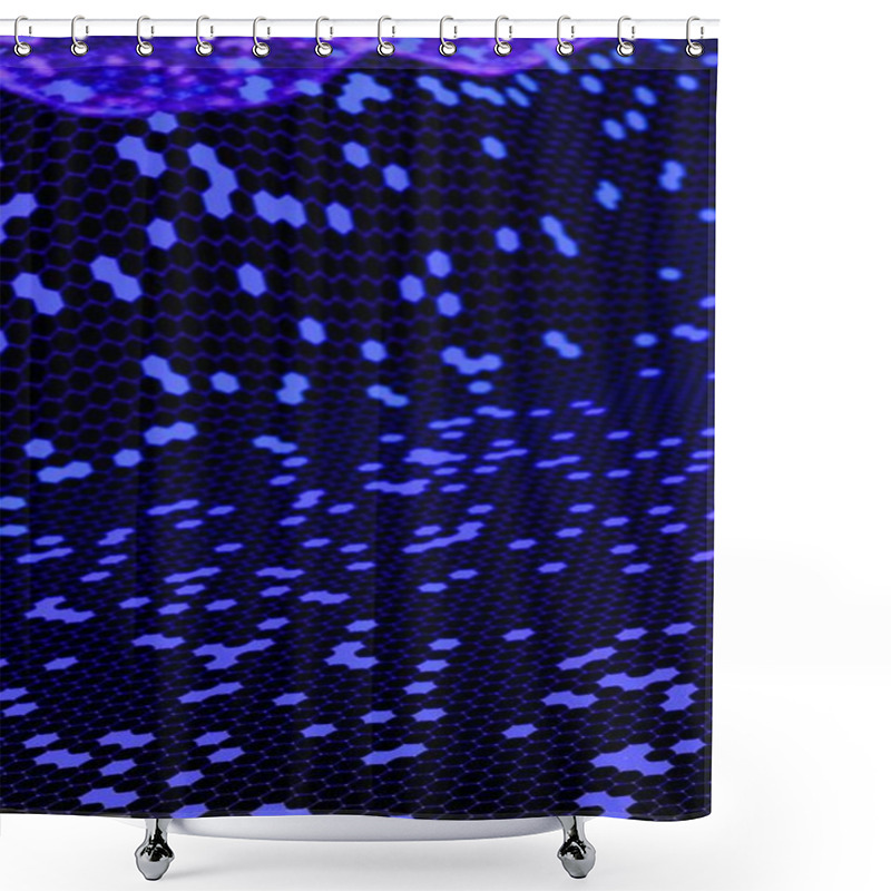 Personality  Futuristic Hexagonal Grid Pattern With Blue And Black Tones Shower Curtains