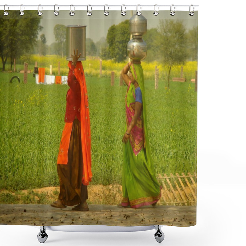 Personality  Indian Women Carrying Jugs On Their Heads Shower Curtains