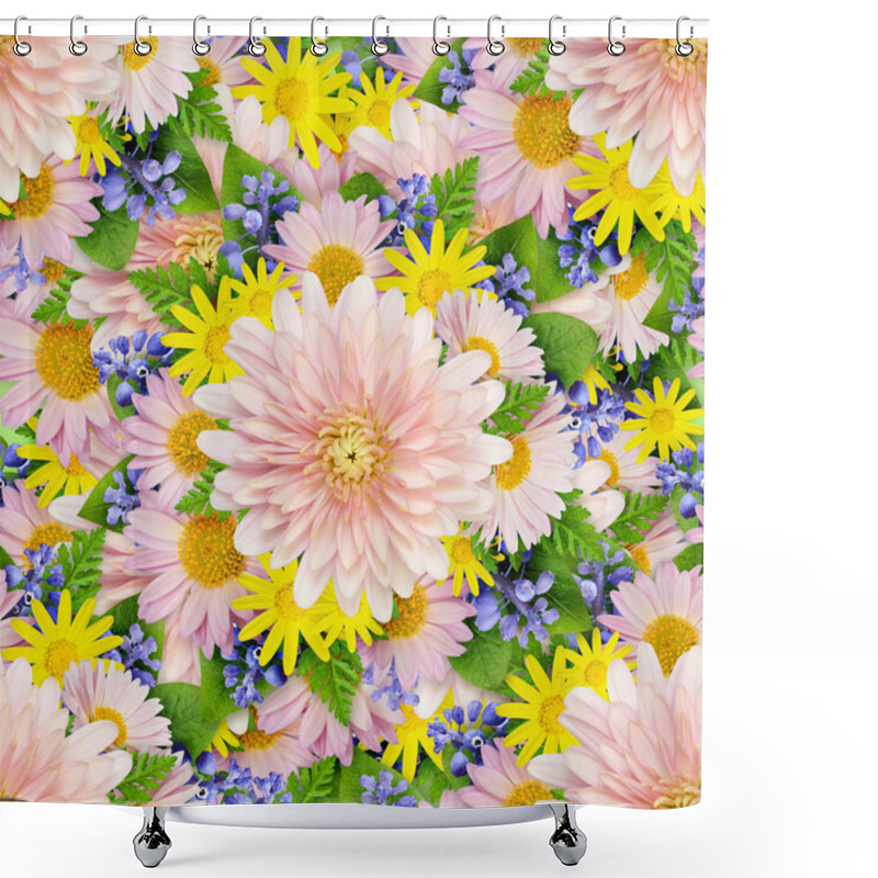 Personality  Asters And Wild Flowers Background Shower Curtains