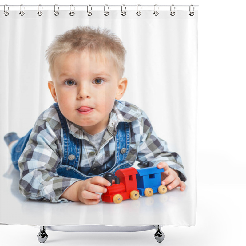 Personality  Cute Little Boy Playing Trains Shower Curtains