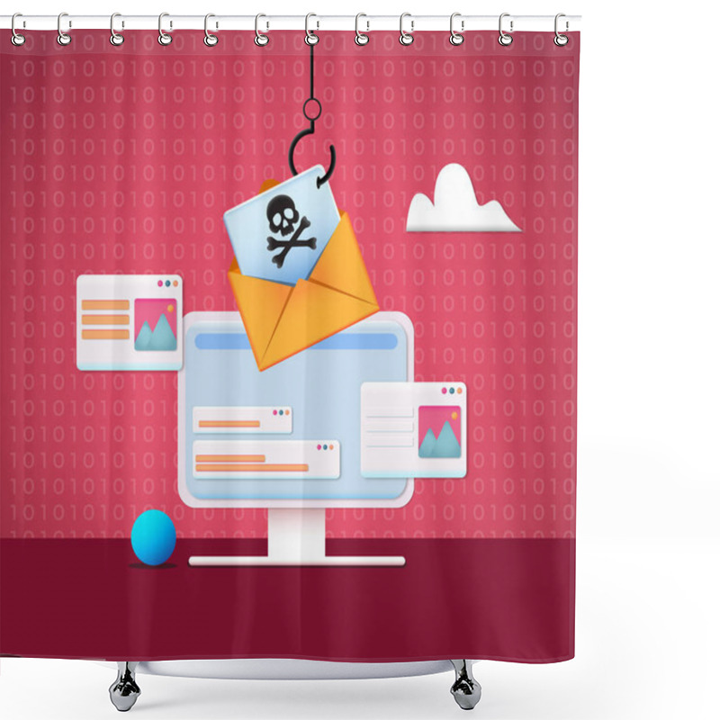 Personality  3D Phishing Email, Cyber Criminals, Hackers, Phishing Email To Steal Personal Data, Hacked Laptop, Malware, Infected Email Shower Curtains