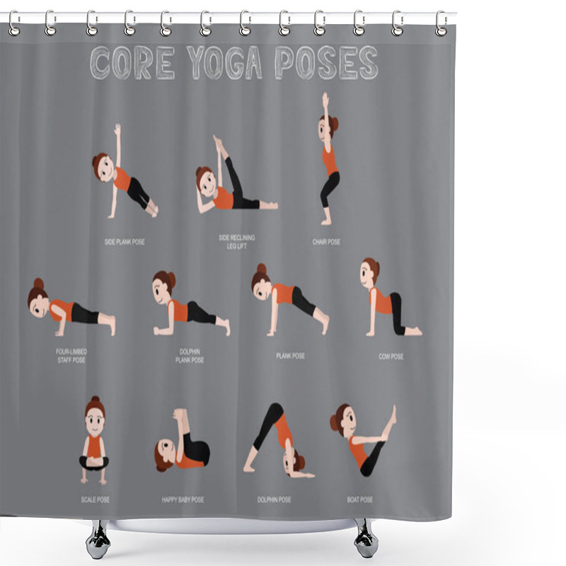 Personality  Yoga Core Poses Vector Illustration Shower Curtains