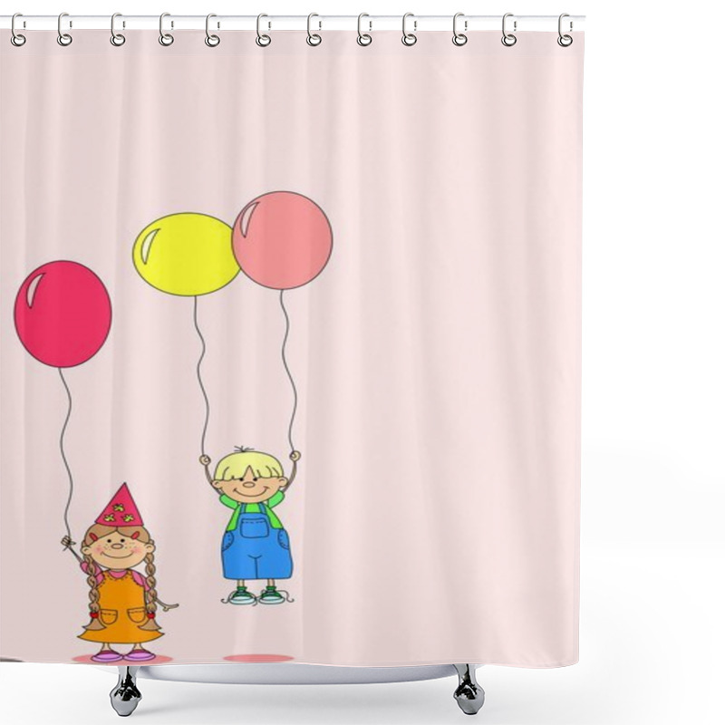 Personality  Girl And Boy Holding A Balloon Heart Shower Curtains