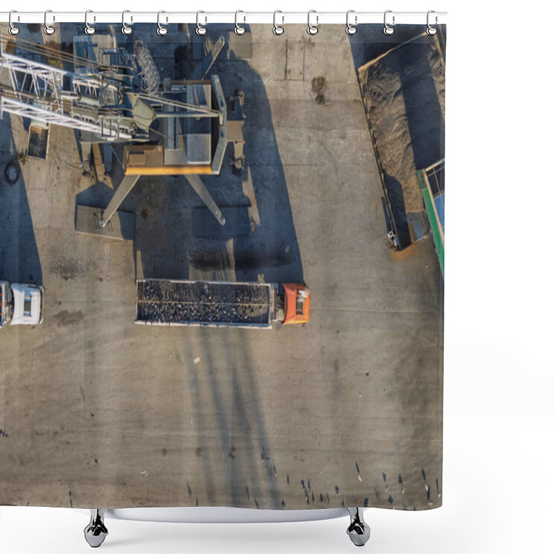 Personality  Aerial View Of Cargo Truck Loading Sunflower Seeds In Port Facility With Industrial Equipment.  Shower Curtains