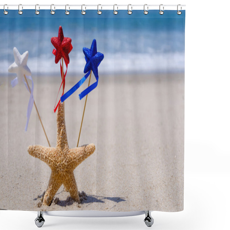 Personality  Patriotic USA Background With Starfish Shower Curtains