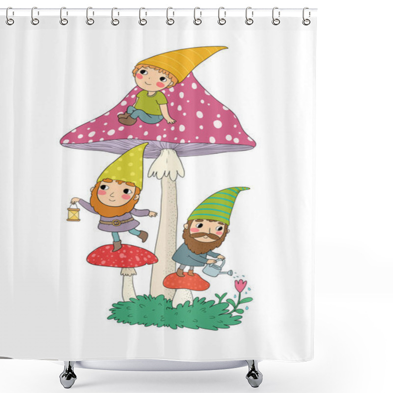 Personality  Three Cute Cartoon Gnomes. Forest Elves. Fairy Tale Characters. Shower Curtains