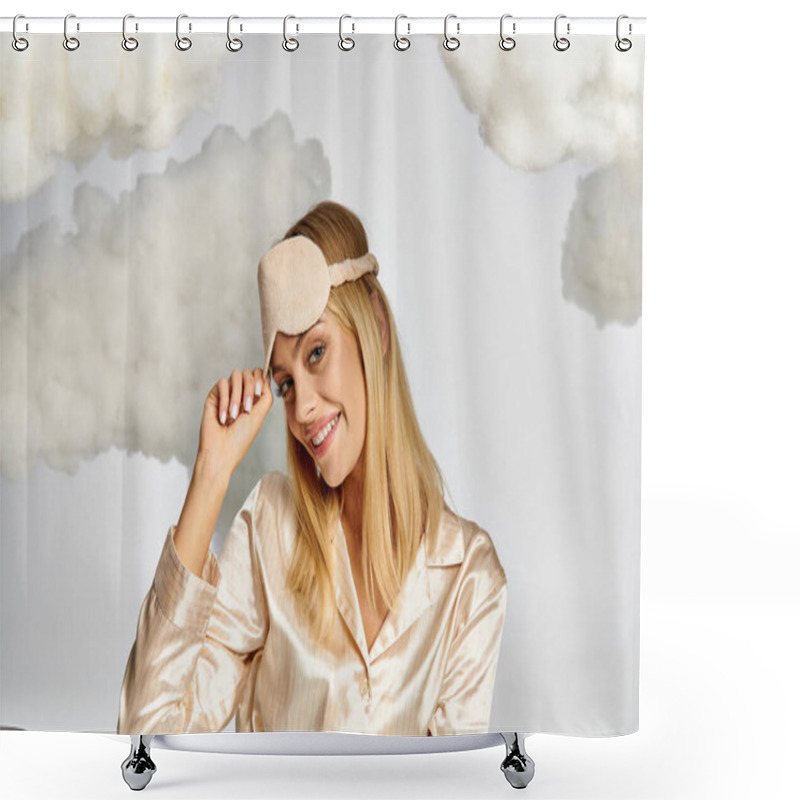 Personality  Blonde Woman Surrounded By Fluffy Clouds. Shower Curtains