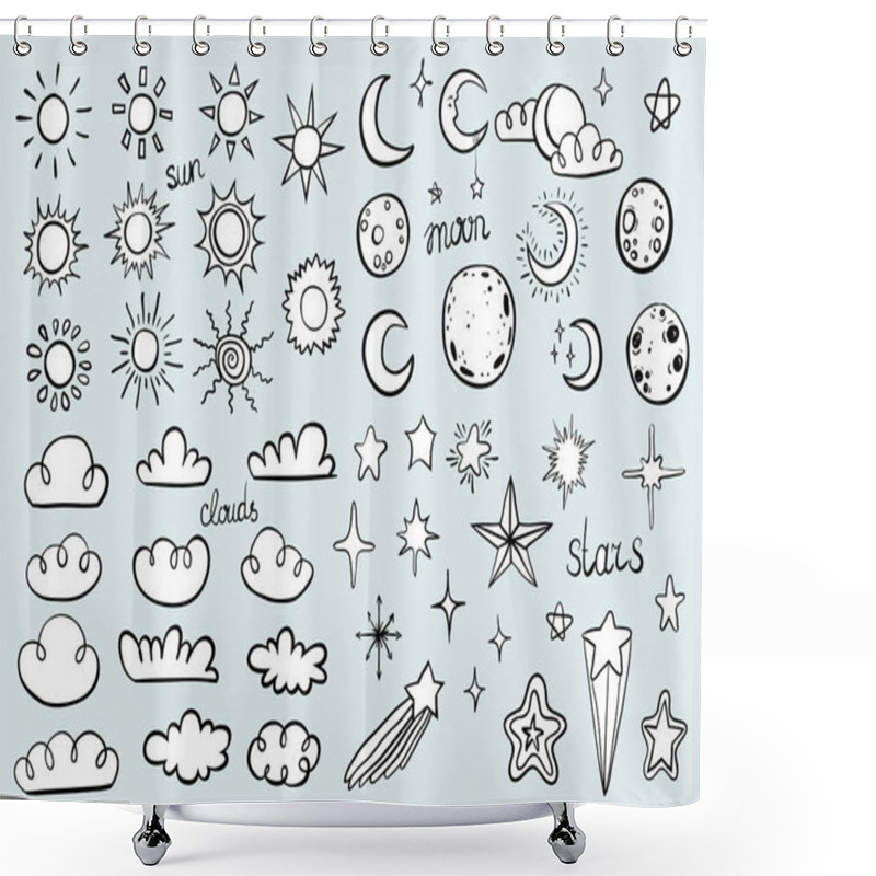 Personality  Weather Symbols On Blue Shower Curtains