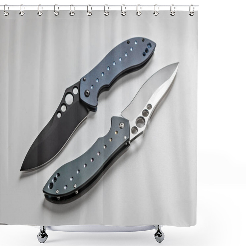 Personality  2 Folding Knife - 2 Brothers, With Titan Handles (EDC) Items For Men Shower Curtains