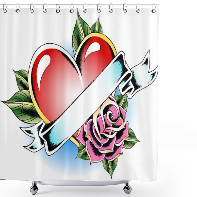 Personality  Heart With Rose Tattoo Shower Curtains