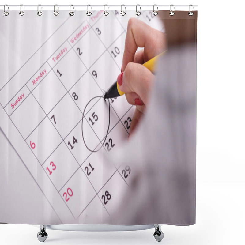 Personality  Close-up Photo Of Calendar With A Datum Circled Shower Curtains