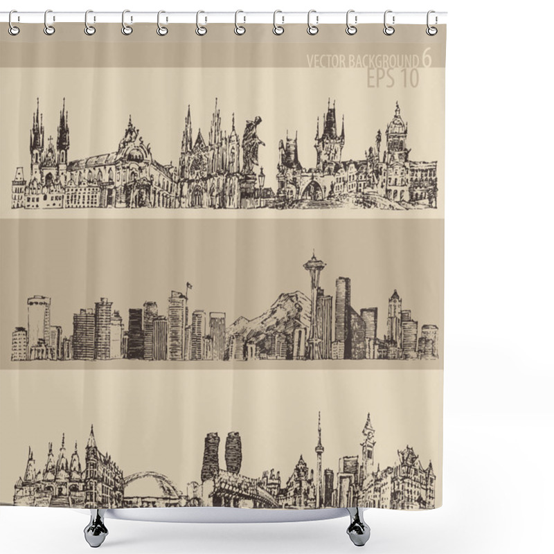 Personality  Hand Drawn City Set Shower Curtains