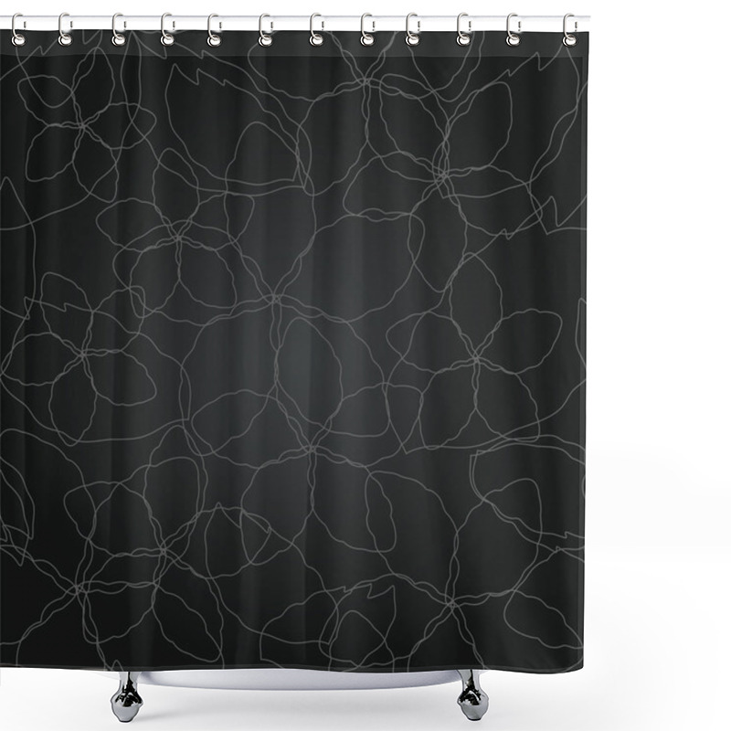 Personality  Seamless Floral Thin Silver Lines Black Wallpaper Shower Curtains