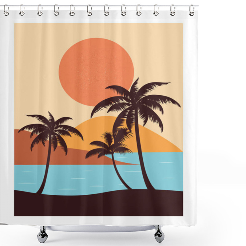 Personality  Landscape With Palms,sea And Mountains Shower Curtains