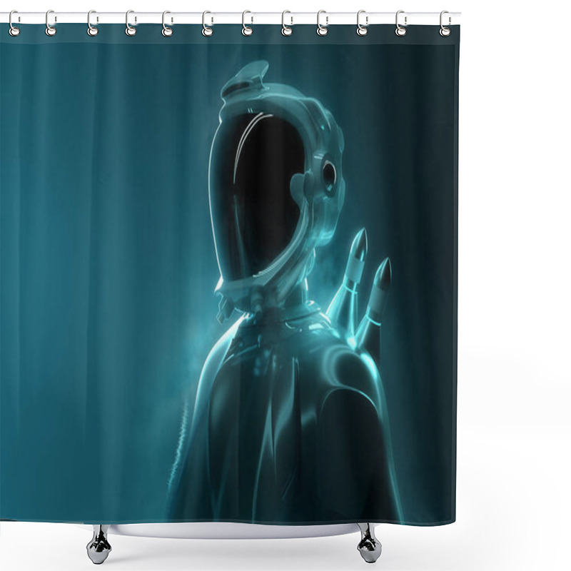 Personality  Futuristic Spaceman -  Advance Technology. Portrait Of A Young Adult In Full Space Exploration Gear. 3D Illustration. Shower Curtains