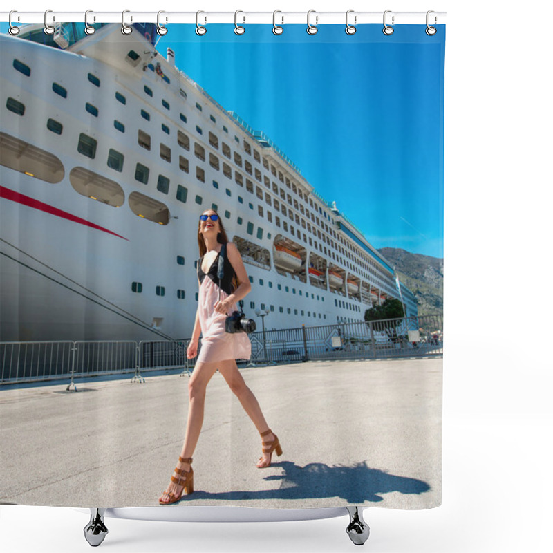 Personality  Woman Tourist Near The Big Cruise Liner Shower Curtains