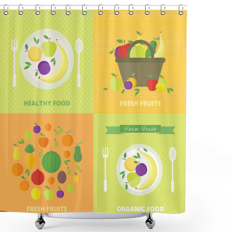 Personality  Vector Banners, Card With Fresh Fruits And Berries Shower Curtains