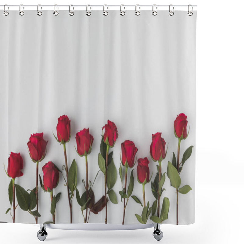 Personality  Top View Of Arranged Red Roses Isolated On White Shower Curtains