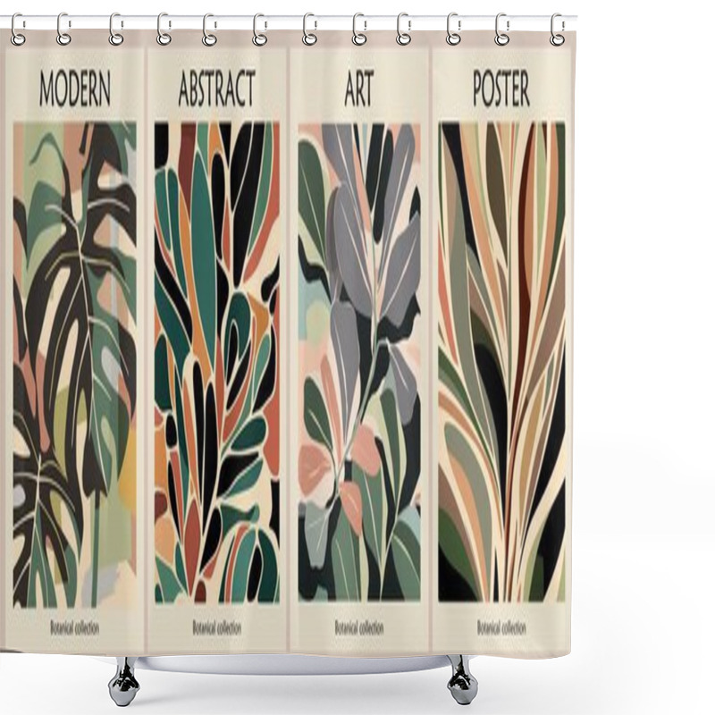 Personality  Set Of Retro-inspired Abstract Botanical Posters With Eucalyptus, Monstera, Tropical Leaves In A Vibrant Mid-century Modern Color Palette. Contemporary Wall Art, Cover Wallpaper Vector Template. Shower Curtains