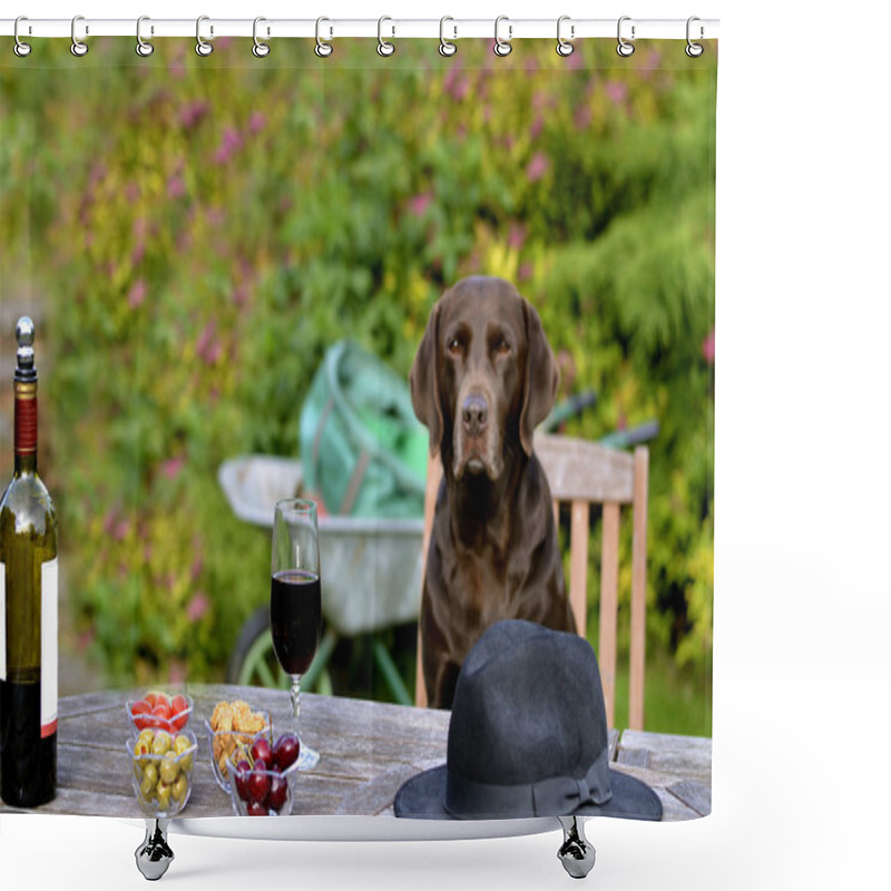 Personality  Dog Sitting At Table Shower Curtains