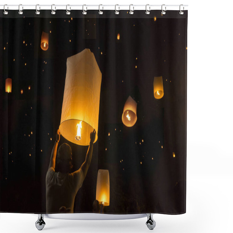 Personality  Loy Krathong Festival Balloon Fire Or Yeepeng Thailand Shower Curtains