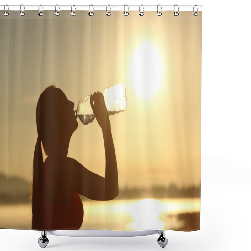 Personality  Fitness Woman Silhouette Drinking Water From A Bottle Shower Curtains