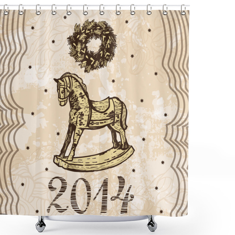 Personality  New Year And Christmas Card With Rocking Toy Horse Shower Curtains