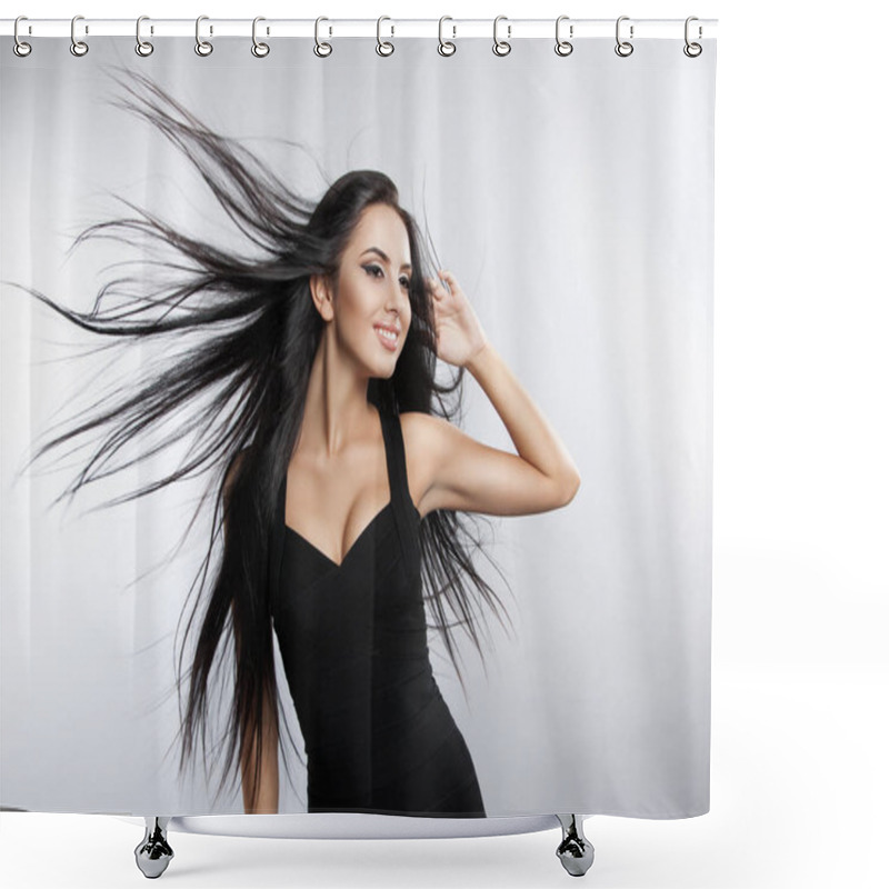 Personality  Beautiful Girl Model With Developing The Wind Hair. Shower Curtains