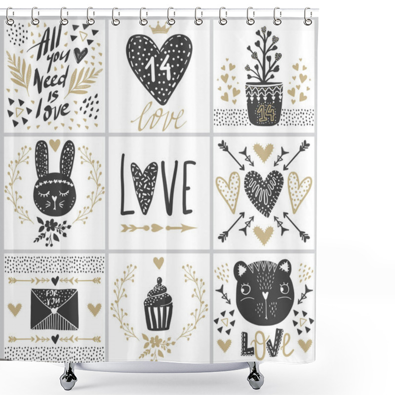 Personality  Set With Vector Greeting Cards On Valentines Day. Shower Curtains