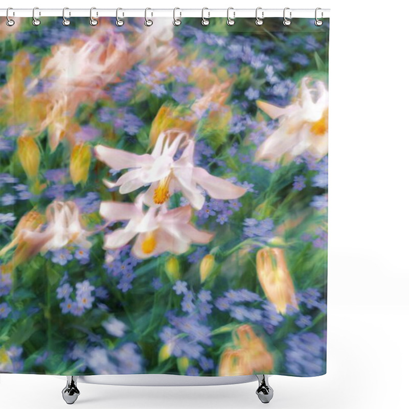 Personality  Delicate Pastel Flowers In A Vibrant Garden Scene. Shower Curtains