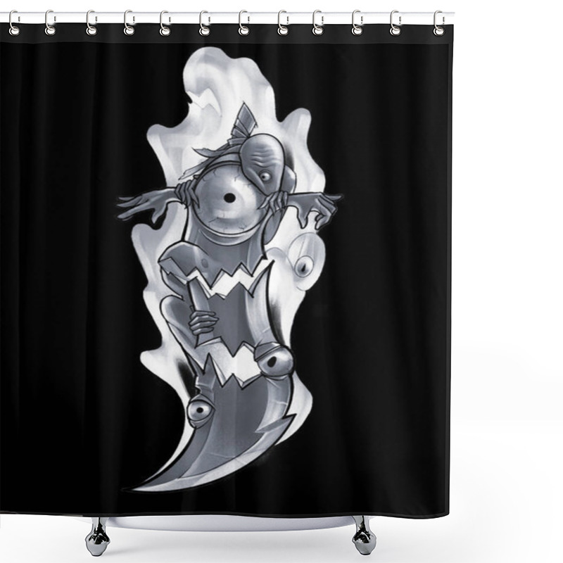 Personality  Fantasy Enchanted Sword Living Sword Who Couldnt Handle The Psychological Pressure And Developed Dissociative Identity Disorder. Conceptual Fantasy Illustration. Shower Curtains