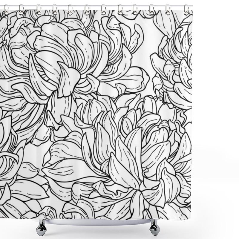 Personality  Seamless Black And White Pattern With Chrysanthemum Shower Curtains