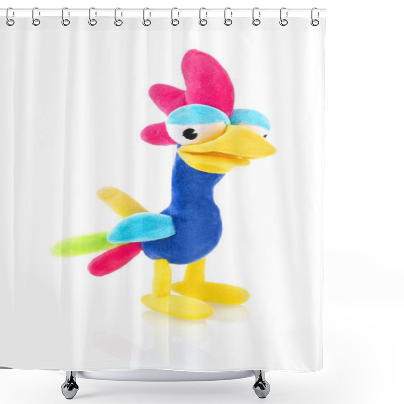 Personality  Chicken Plushie Doll Isolated On White Background With Shadow Reflection. Rooster Plush Stuffed Puppet On White Backdrop. Cute Rainbow Colored Stuffed Bird Toy. Shower Curtains