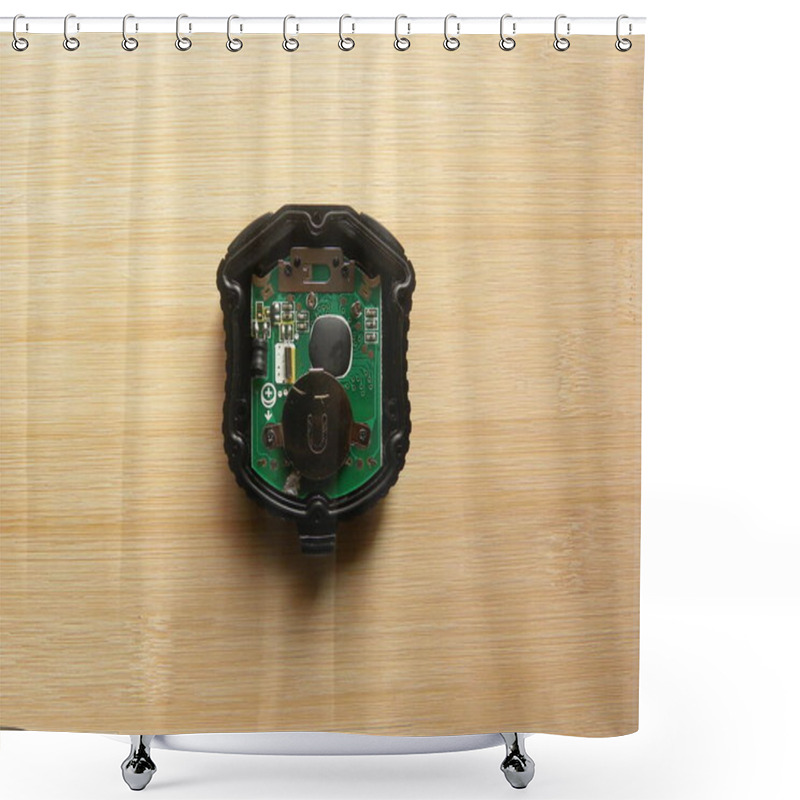 Personality  Digital Stopwatch Circuit Board Kept On Wooden Table Shower Curtains