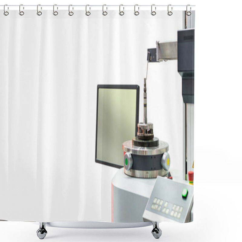 Personality  Various Parts From Manufacturing During Inspection By Automatic Probe Of Precision Multi Measuring Machine Such Contour Roughness Surface Run Out Dimension Etc. Isolated + Clipping Path & Copy Space Shower Curtains