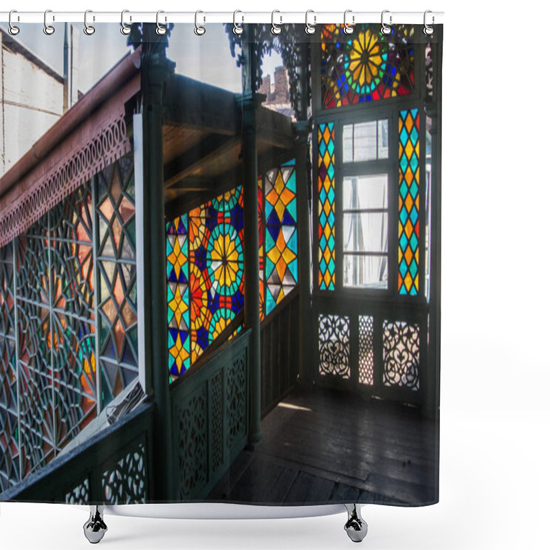 Personality  TBILISI, GEORGIA - JANUARY 3, 2016: Interior Of An Old House With Mosaic Windows In The Old Town Of Tbilisi, Georgia. Shower Curtains