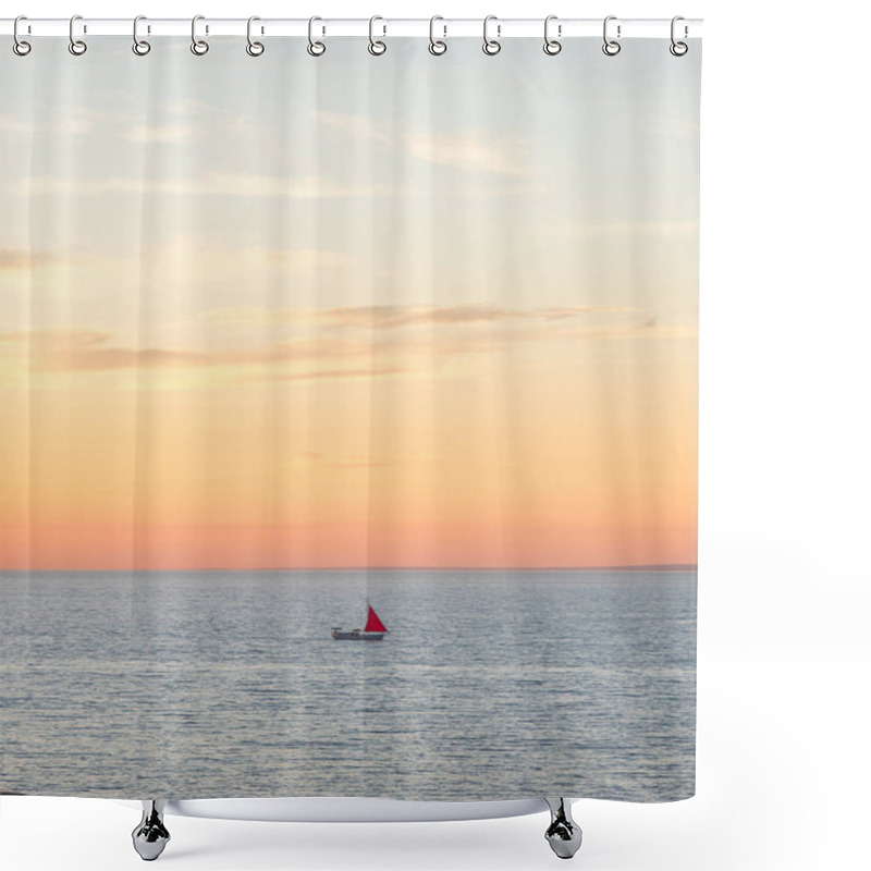 Personality  Evening Seascape. Red Sail At Sunset Shower Curtains