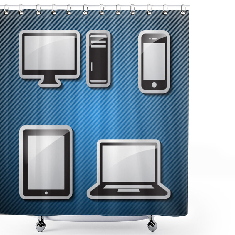 Personality  Set Of Monitor, Tablet And Smart Phone. Vector Shower Curtains