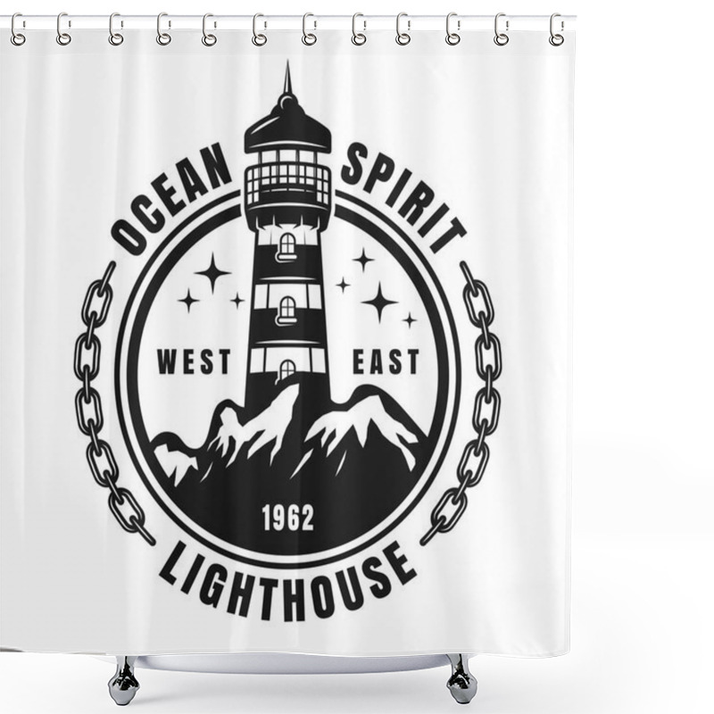 Personality  Nautical Round Badge With Lighthouse, Mountains Shower Curtains